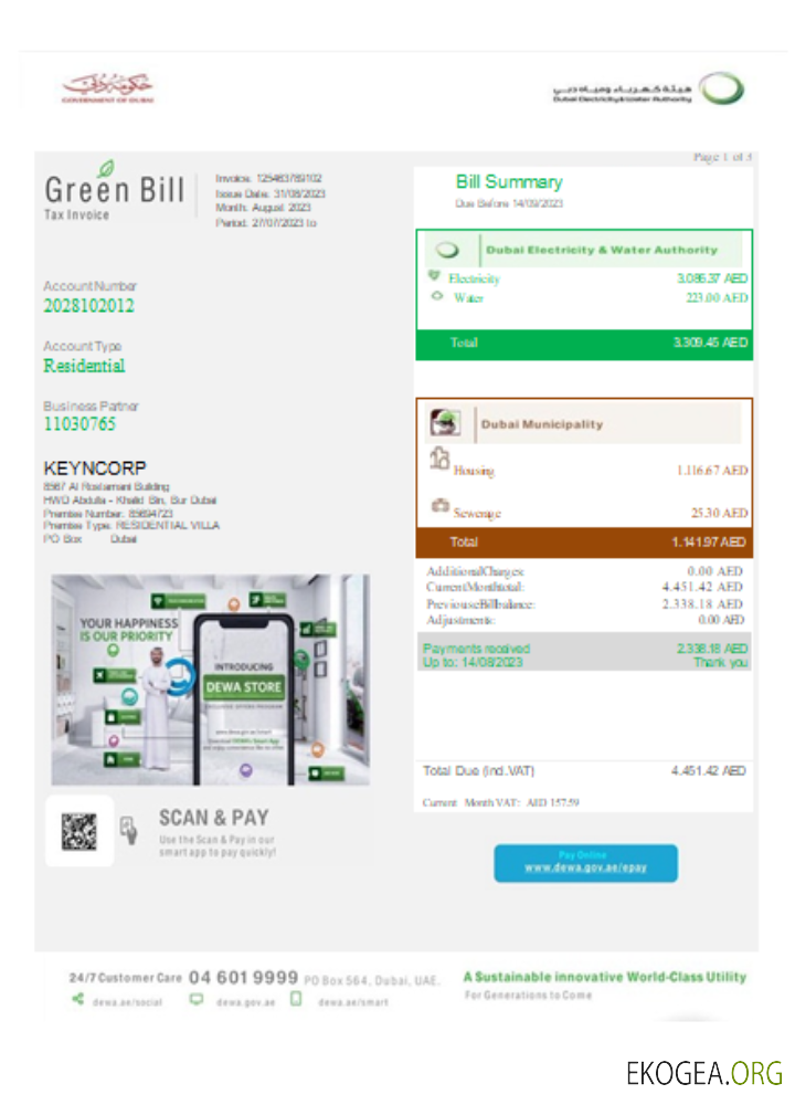 Facture des entreprises de services publics verts, SCR